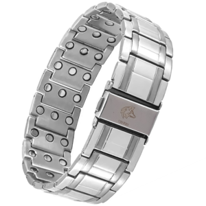 Bracelet Magnetique pour Homme, argent, Titane, Le Plus Puissant du marché, Bijou Aimanté Inoxydable, Ultra Résistant, Aimant en Néodyme de Terre Rare, Réglage avec Un Outil de Dimensionnement
