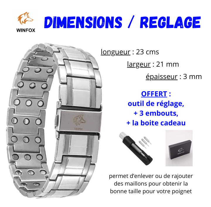 Bracelet Magnetique pour Homme, argent, Titane, Le Plus Puissant du marché, Bijou Aimanté Inoxydable, Ultra Résistant, Aimant en Néodyme de Terre Rare, Réglage avec Un Outil de Dimensionnement – Image 4