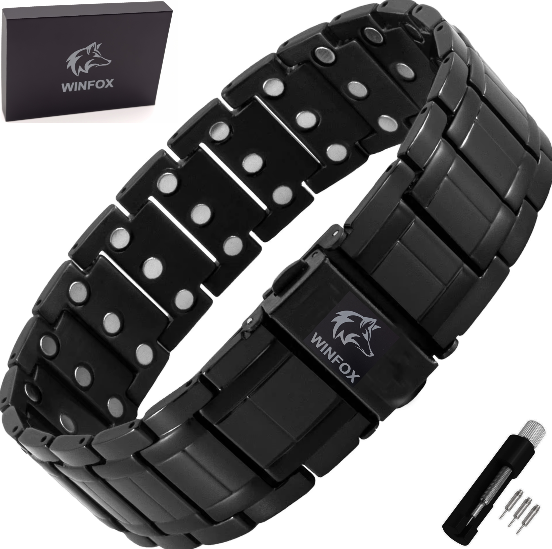Bracelet Magnetique pour Homme, noir, Titane, Le Plus Puissant du marché, Bijou Aimanté Inoxydable, Ultra Résistant, Aimant en Néodyme de Terre Rare, Réglage avec Un Outil de Dimensionnement – Image 8