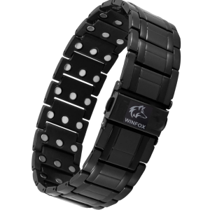 Bracelet Magnetique pour Homme, noir, Titane, Le Plus Puissant du marché, Bijou Aimanté Inoxydable, Ultra Résistant, Aimant en Néodyme de Terre Rare, Réglage avec Un Outil de Dimensionnement